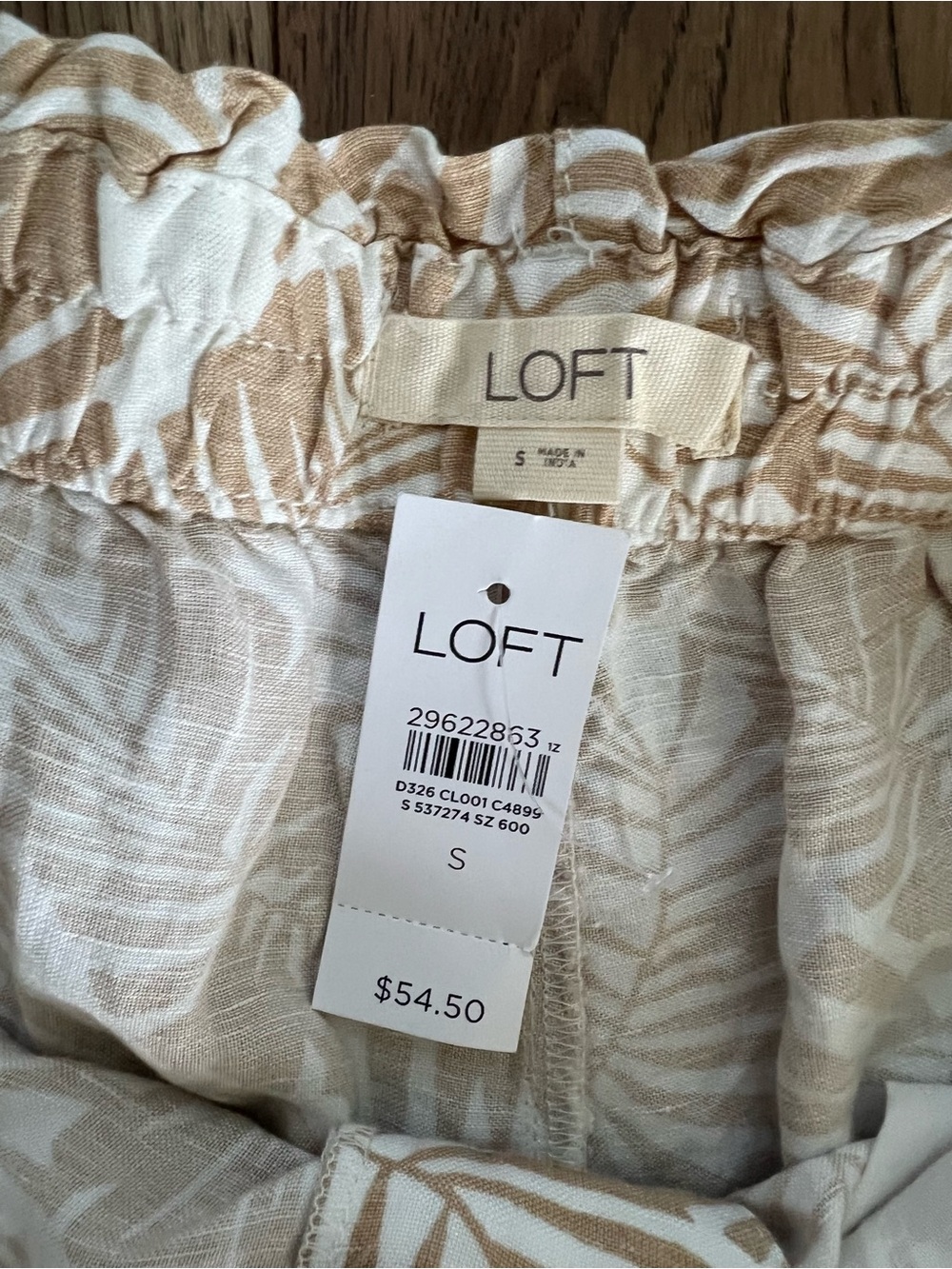 LOFT Beige and White Palm-Print Tie-Waist Shorts Linen Blend Size S - Picture 4 of 5